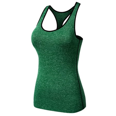 Yoga Vest Gym Compression Tights Women's Dry Quick Running Sport vest T-shirts Fitness Women Clothes Tees tops Green XL