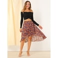 thumbnail image 2 of INSPIRE CHIC Falda Floral Midi De Gasa Lúrex Con Cintura Elástica Y Dobladillo Alto Y Bajo Para Mujer Rojo M, 2 of 6