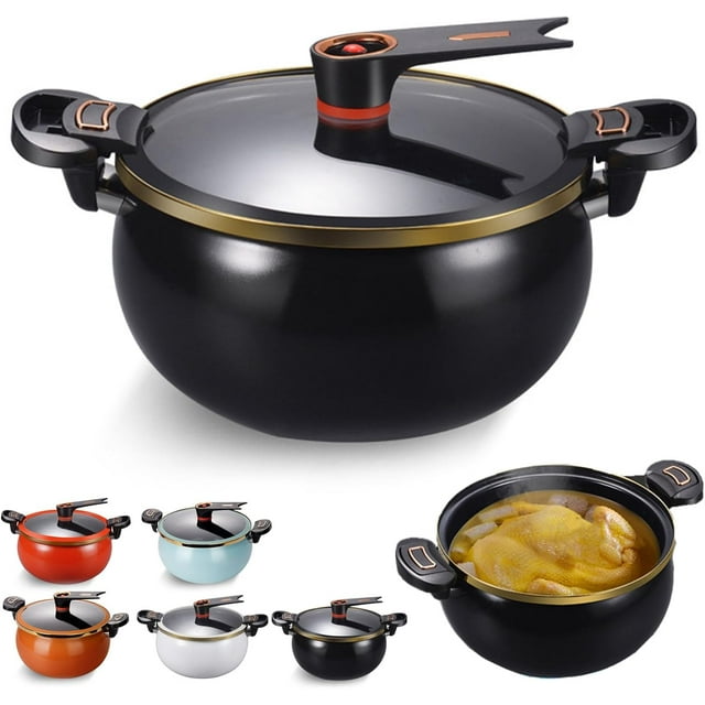 Multifunctional Large Capacity Non-stick Pressure Cooker, 8QT Micro Pressure Cooker Fast Cooking Cookware, Push-Pull Latch Opening/Closing, Rapid Heat Conduction, for All Stovetop (Black)
