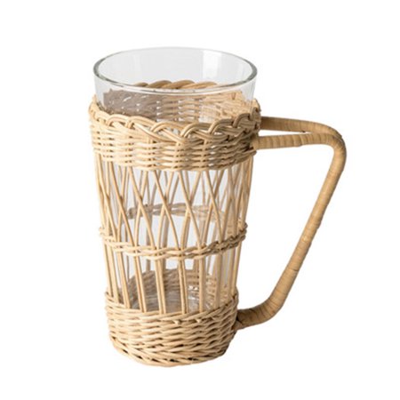 

Coffee Cup Insulator Sleeve with Handle & Glass Handmade Rattan Cup Sleeve Glass Holder for Cold & Hot Beverages