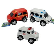 Police Fire Department Friction Powered Vehicles Set of 3 Emergency Rescue Ambulance EMS Car Toy Playset