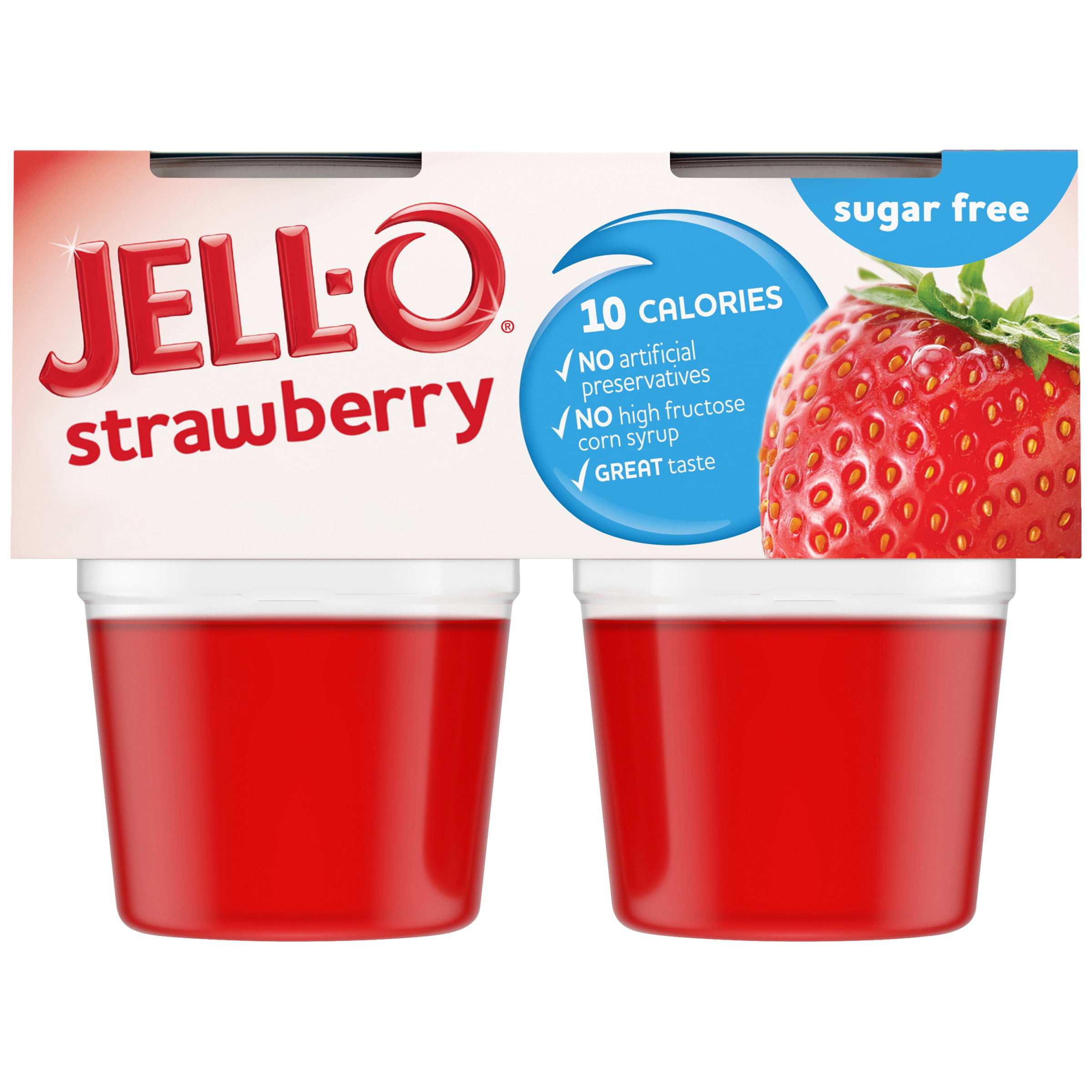 Jell O Strawberry Sugar Free Ready To Eat Gelatin Snacks 4 Ct Cups Walmart Com Walmart Com