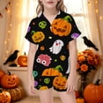 thumbnail image 2 of SJLDQY Halloween Girls Pajama Sets Hallowmas Print Short Sleeve Shirts and Shorts 2 Piece Sets Casual Sleepwear Button Down Pjs for Girls, 2 of 5