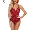 thumbnail image 1 of Body de encaje para mujer, ropa de dormir con correa sexy para mujer, lencería con cuello en V, S, rojo vino Vogacara XX000063-03, 1 of 7