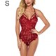 thumbnail image 1 of Body de encaje para mujer, ropa de dormir con correa sexy para mujer, lencería con cuello en V, S, rojo vino Inevent XX000063-03, 1 of 7