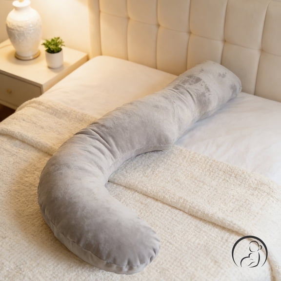 J-Shaped Pregnancy Pillow, Full Body Maternity Support, Hypoallergenic, 39" x 28.14", Gray