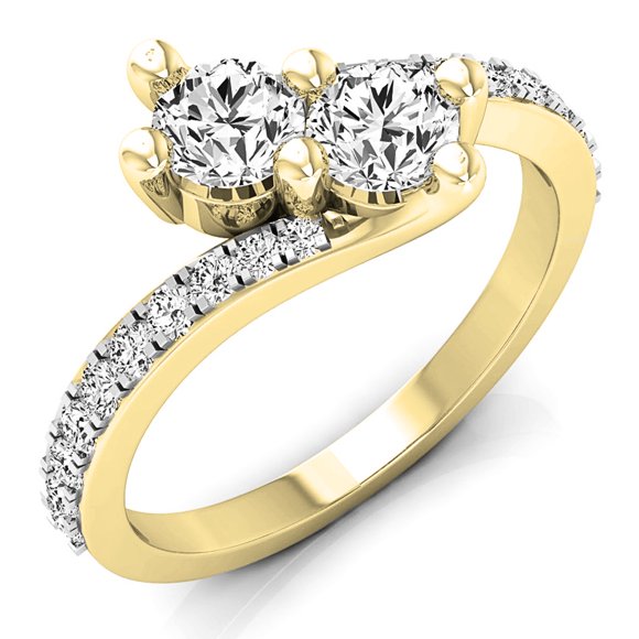 Dazzlingrock Collection 1.50 Carat (ctw) 10K White Cubic Zirconia CZ Two Stone Bridal Ring 1 1/2 CT, Yellow Gold, Size 8.5