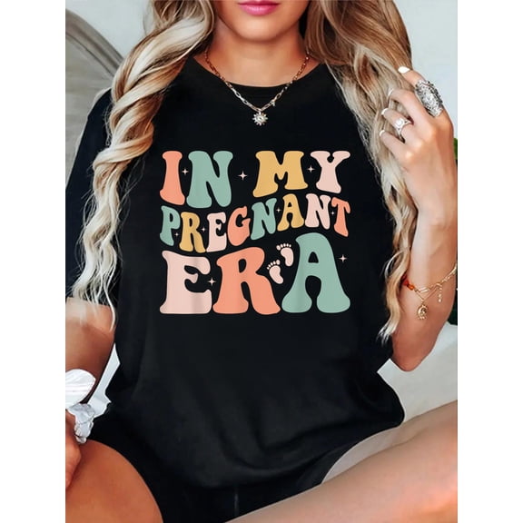 in My Pregnant Era Funny Pregnancy Announcement Pregnant T-Shirt Graphic Tee summer Tops For Women Round Neck Fashion Cotton shirts