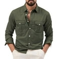 thumbnail image 2 of Mens Solid Cargo Button Down Shirt, Lapel Long Sleeve Double Chest Pocket Shirts, Soft Cotton Fabric for Business Daily Wear and Casual Outfits Multicolor L, 2 of 7