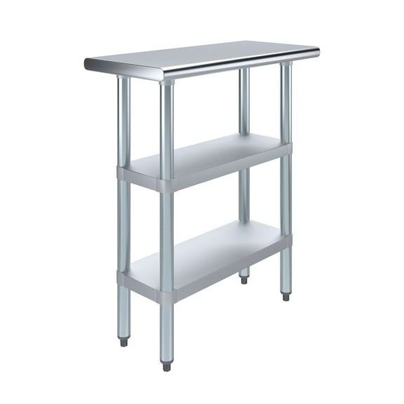 AmGood 14 in. x 30 in. Stainless Steel Table with Two Undershelves | Metal Utility Kitchen Prep Work Table | NSF