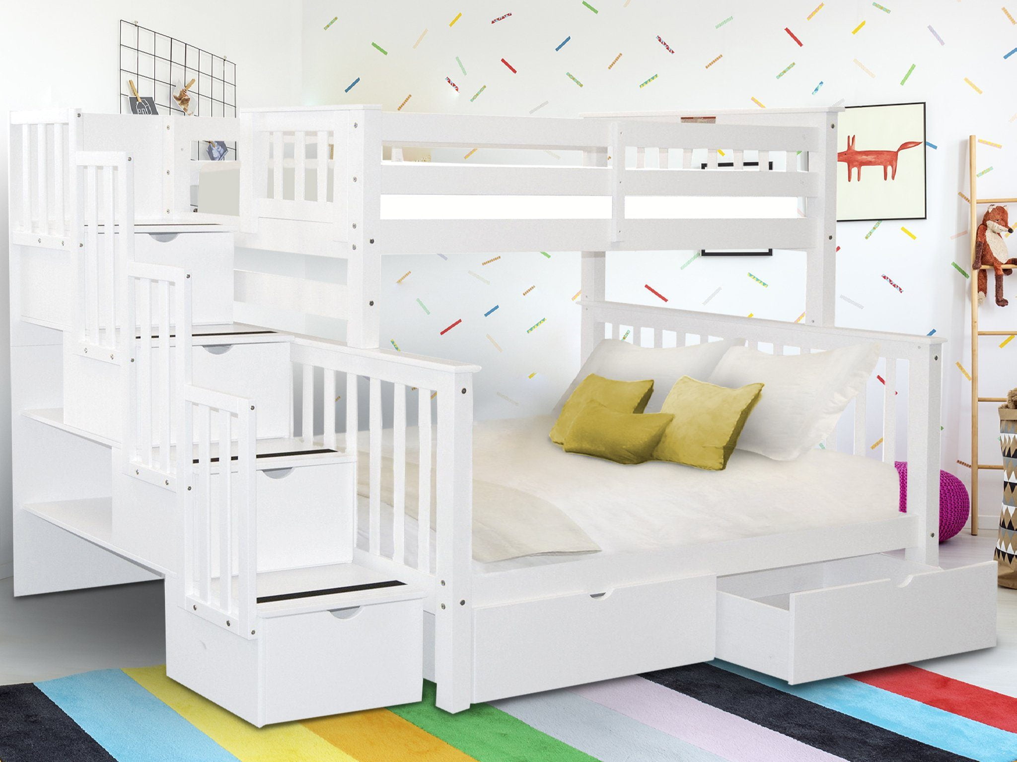 Bedz king stairway bunk beds twin over twin with 3 drawers in the steps and 2 under bed drawers deals