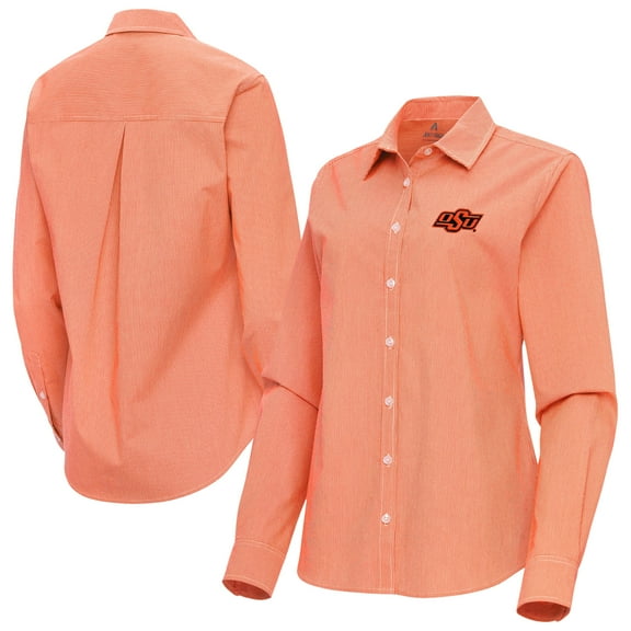 Women's Antigua Orange Oklahoma State Cowboys Porter Woven Tri-Blend Long Sleeve Button-Up Shirt