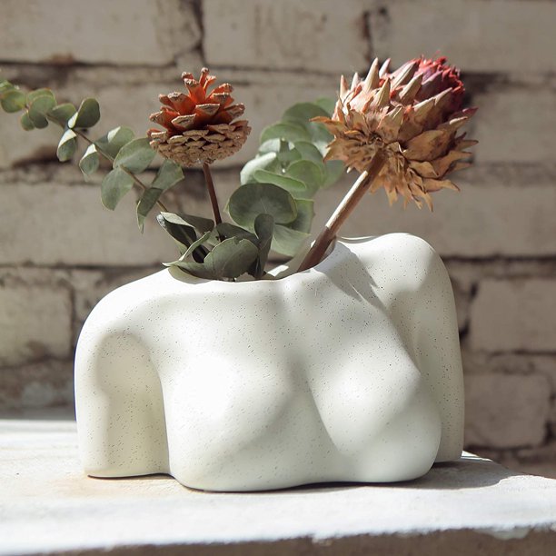 Florero de cuerpo de raíz femenina, macetas de flores femeninas humanas con orificios de drenaje, piezas decorativas en forma de Boho en diseño Mod