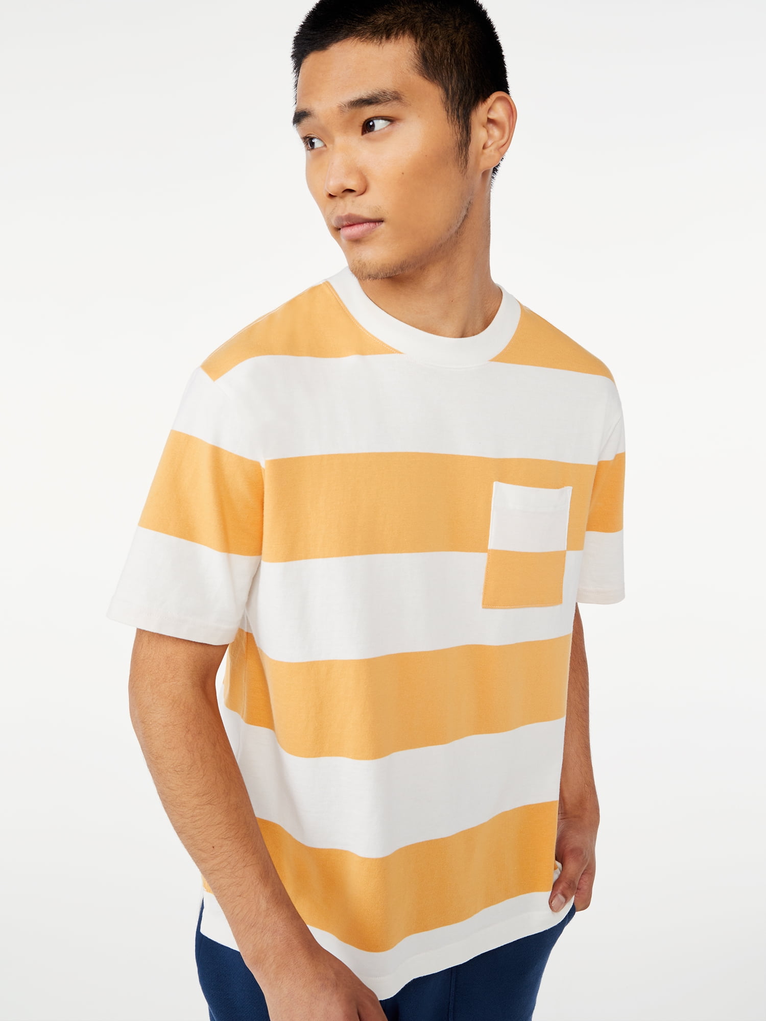 Oversized Wide Stripe Pocket T-Shirt 