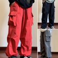 thumbnail image 2 of Ropa de calle 2024, pantalones casuales de primavera para hombre, cintura elástica, pantalones Cargo de Color sólido, pantalones holgados con múltiples bolsillos para mujer, ropa, 2 of 5