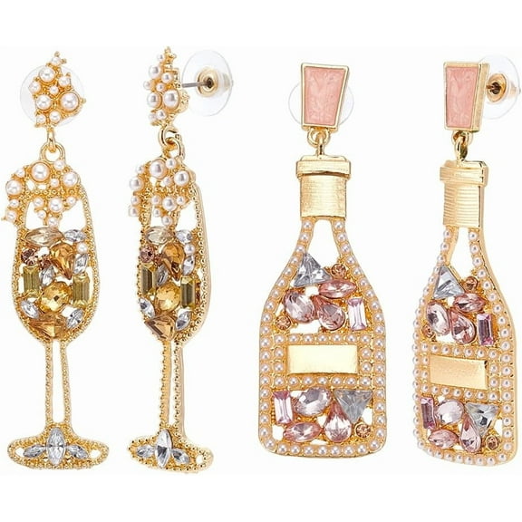 Rhinestone Champagne Bottle Stud Earrings Long Martini Wine Glass Dangle Earrings Lovely Cocktail Earring Novelty Fashion Alcohol Earring