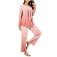 thumbnail image 5 of Scyoekwg Pajama Sets for Women Gradient Color Loungewear Matching Set Casual Button Round Neck Long Sleeve Tops and Pants Pajama Sets (Pink,XXXL), 5 of 7