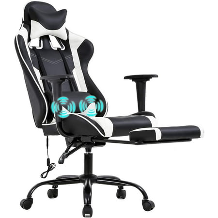 BestOffice High Back & Lumbar Support Swivel Gaming Chair, White