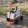 thumbnail image 3 of Lisonu Classic Wooden Wagon with Red Metal Frame, All-Terrain Pull Cart for Toys & Picnics, 260lbs Capacity, Heavy Duty Outdoor Hauler, 3 of 24