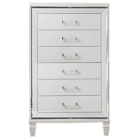 Benjara Textured Front 6 Drawer Dresser with Beveled Mirror Trim, White
