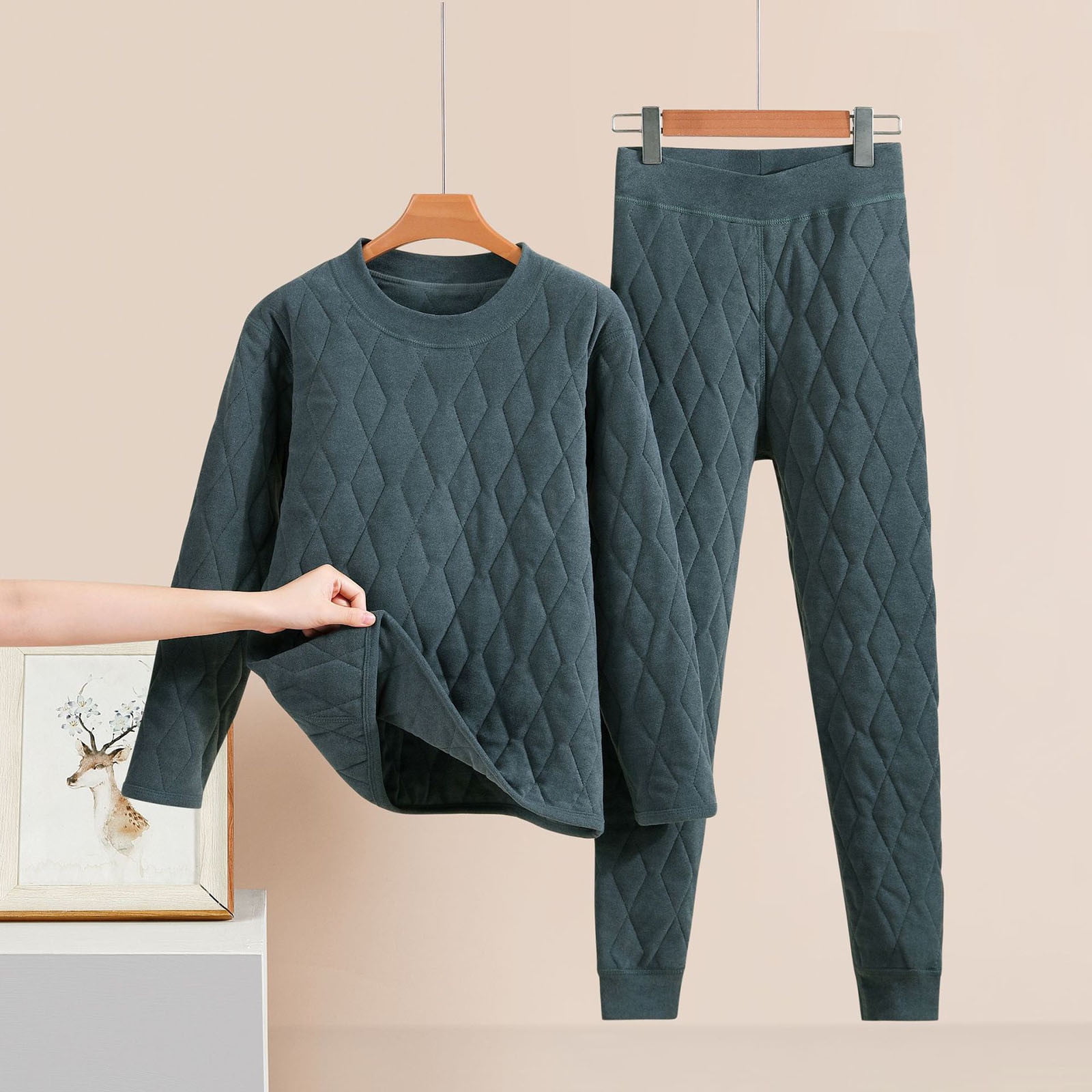 SwiftWear Women's Quilted Thermal Pajama Set Winter Warm Long