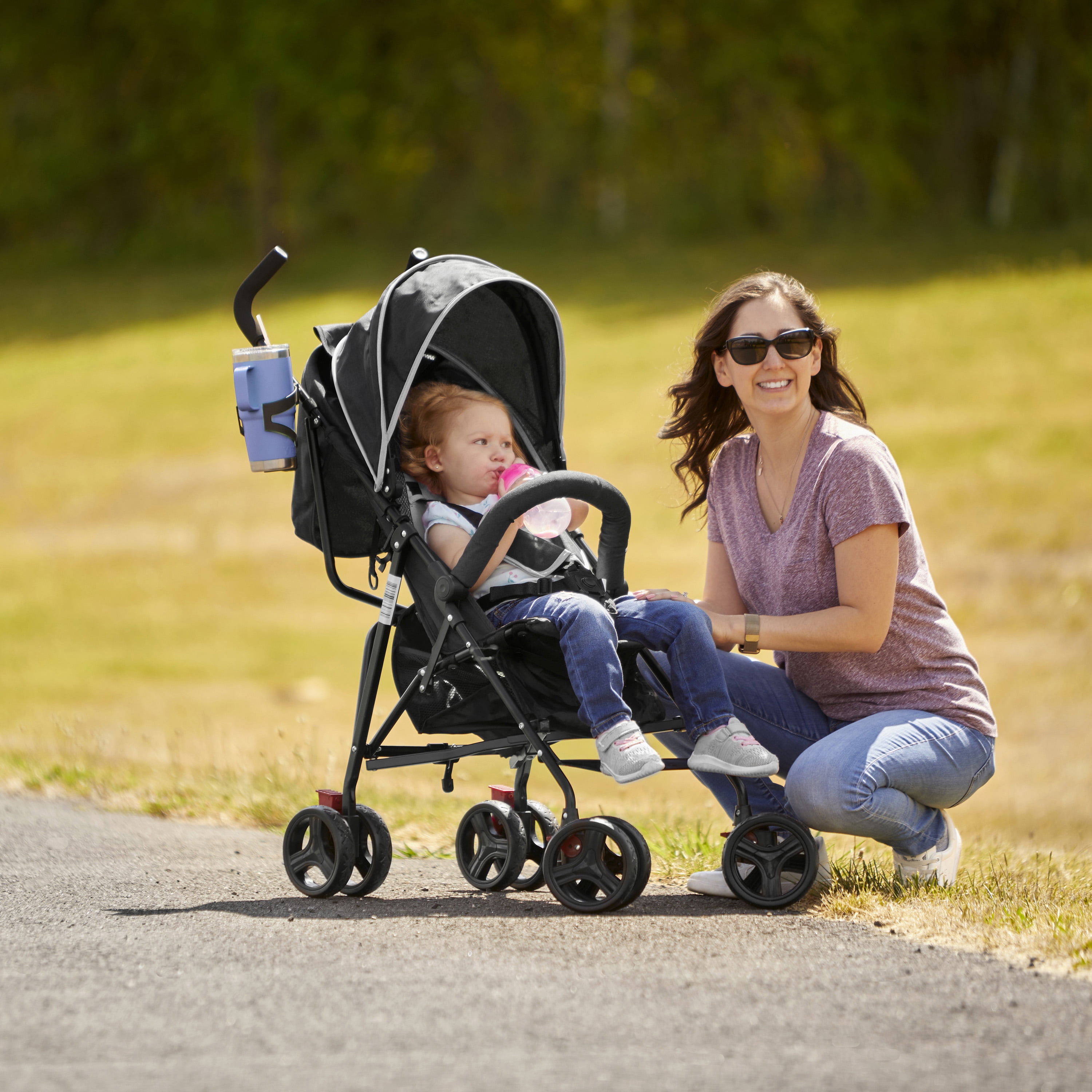 Dream On Me Vista Moonwalk Stroller | Lightweight Infant Stroller with Compact Fold | Multi-Position Recline | Canopy with Sun Visor | Perfect for Traveling and Theme Parks, Black