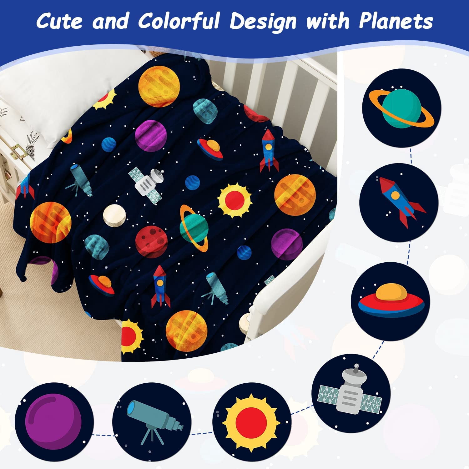 LHSHID Kids Throw Blanket for Boys Fleece Space Blanket Plush Dark Blue 40x50inch