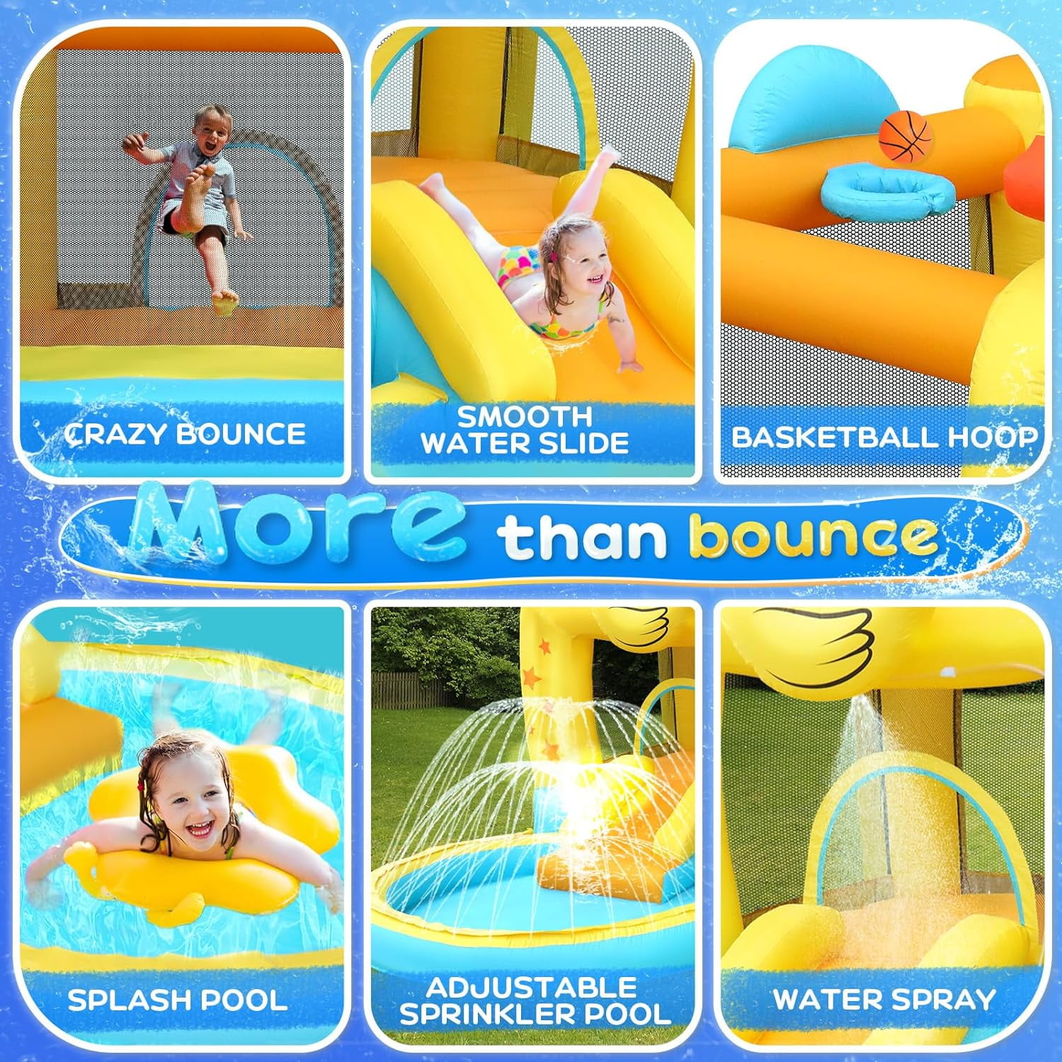 JOYMOR Duckling Bounce House Water Slide for Kids 3 to 8 Years, 250 lb Max Load, 5 Pieces