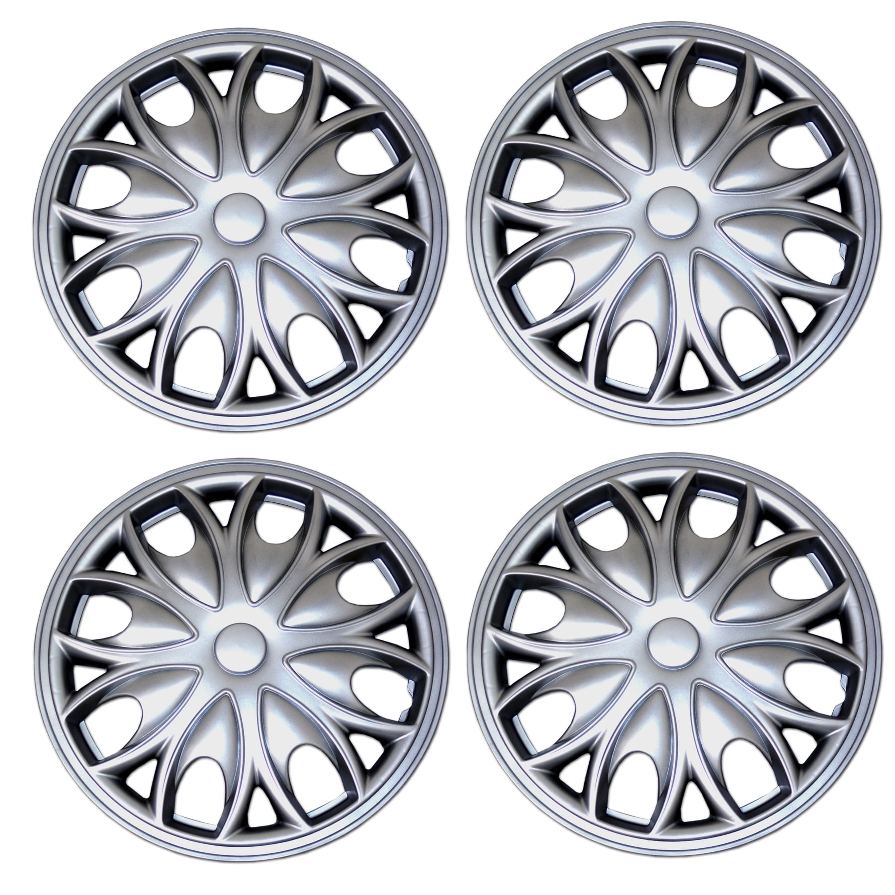 Pop-On TuningPros WSC3-126S15 4pcs Set Snap-On Type 15-Inches Metallic Silver Hubcaps Wheel Cover 