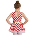 thumbnail image 2 of CHICTRY Kids Girls Christmas Stripes Dance Dress Gold Lace Bowknot Waist Ballet Leotard Figure Skating Tutu Dress A Red 14, 2 of 7