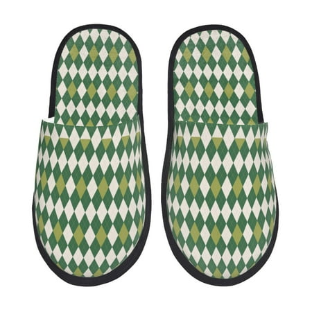 Balery Light Green Squares Slient Indoor Furry Fleece Comfort House Shoes Soft Non-Slip Home Shoes Cotton slippers House Slippers-- Large