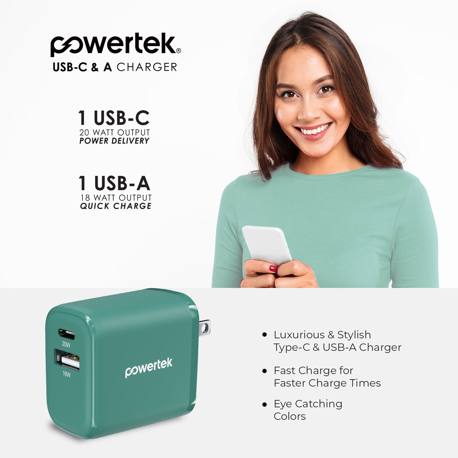 Liquipel Powertek 20W A/C Combo Wall Charger Woven - Green
