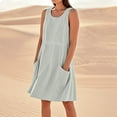 thumbnail image 4 of Vestido sin mangas estampado de lino para mujer: largo hasta la rodilla, estampado floral, bolsillos, ropa de verano para la playa., 4 of 7