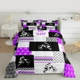 thumbnail image 2 of Manfei Teens Dirt Bike Queen Comforter Set, Motorcycle Extreme Sport Bedding Sets, Purple Patchwork Buffalo Reversible Bedding Comforter Set, Super Cozy Room Decor, 3-Piece, 2 of 8