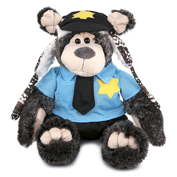 DolliBu Black Bear Police Officer Plush Toy Soft Bear Cop Stuffed