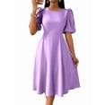 thumbnail image 2 of Elegant Midi Dress with Pockets for Women, Crew Neck, 3/4 Sleeve, A-Line Cocktail Party Dress, 2 of 9