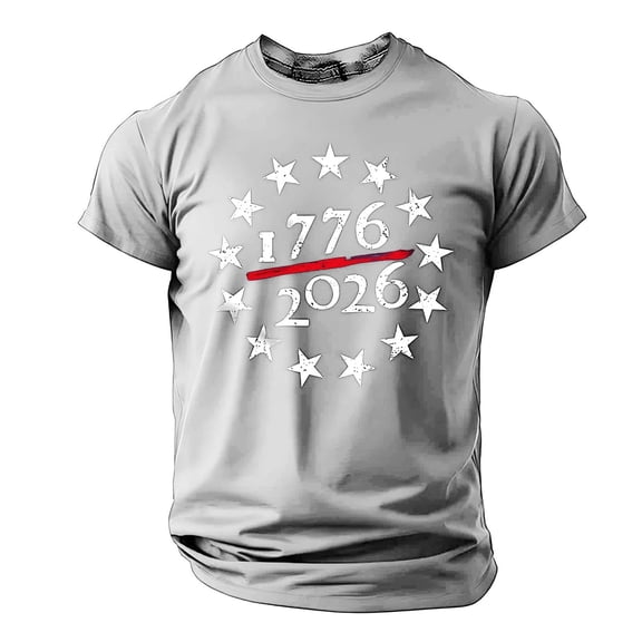 KHONTS 1776-2026 T Shirts for Men Short Sleeve 250th Anniversary Patriot Shirts Crew Neck Summer Tees Light Gray XL
