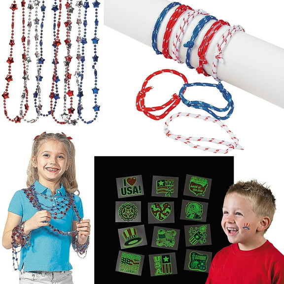 Fun Express Bulk 192 Pieces Value Patriotic Wearables & Accessories Kit