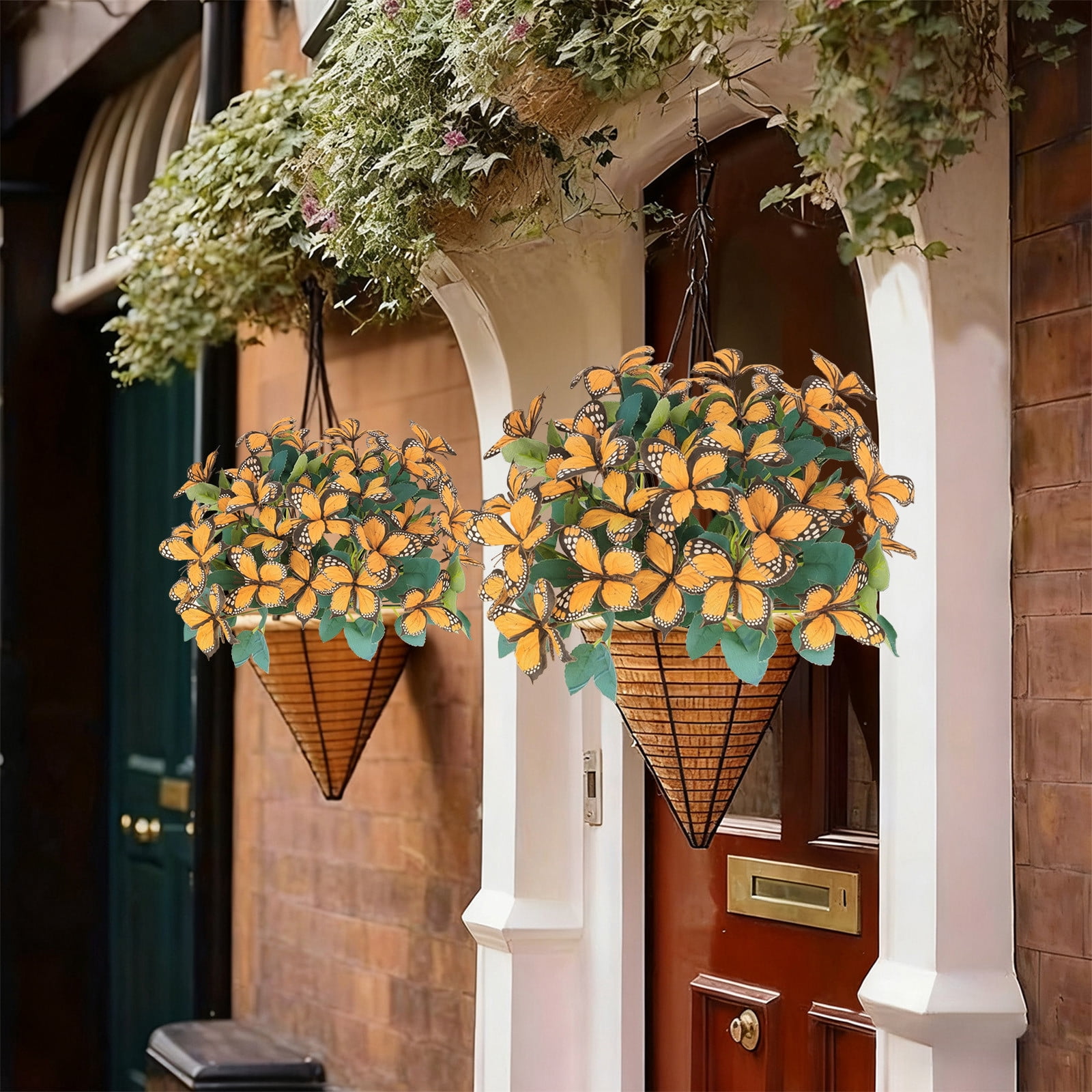 Eoozwa Waterproof Outdoor Artificial Flowers, 7‑Head Colorful Butterfly Orchid Faux Bouquet, Realistic Plastic Fake Flowers for Garden Patio Balcony Holiday Decor