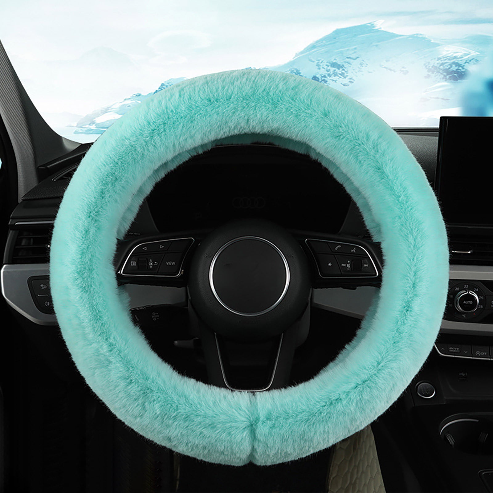 Dropship Green Cat Ear Winter Plush Steering Wheel Cover Warm Car