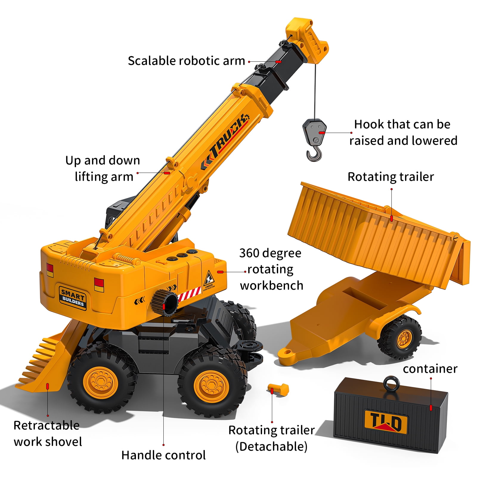 Lucky Doug Construction Car Toys for Kids Ages 3-5-8, 3 in 1 Construction Truck Play Vehicle Set- Crane, Dump truck, Bulldozer