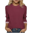 thumbnail image 2 of NJDVHB Hauts Décontractés d'Hiver pour Femmes, T-shirt Décontracté à Col Rond Rayé Patchwork Manches Trois-Quarts, 2 of 5