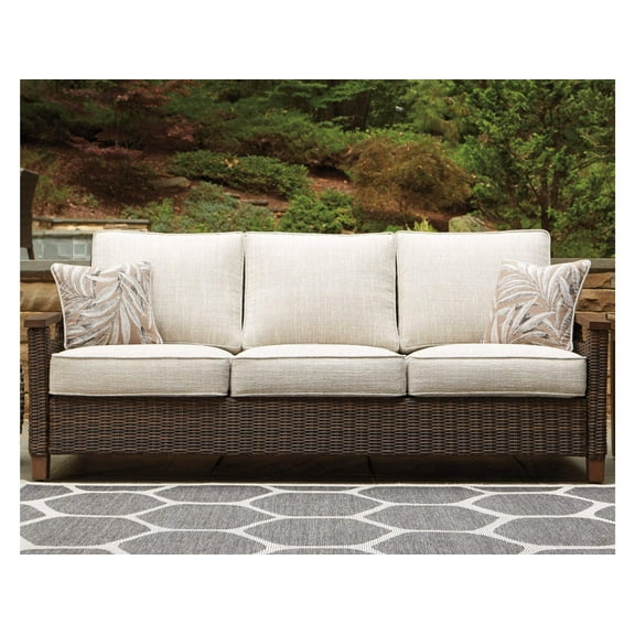 Signature Design by Ashley Paradise Trail Patio Sofa in Medium Brown