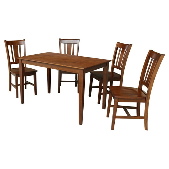 30'' x 48'' Solid Wood Dining Table with 4 Splat Back Dining Chairs in Espresso