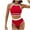 Red, variant on Wyobmus Women's Bikini Sets High Neck Contrast Trim High Waisted Two Pieces Swimsuits Modest Bathing Suits Black