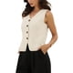 thumbnail image 4 of Chaleco de rayas para mujer INSPIRE CHIC, con cuello en V, botones, sin mangas, casual, color beige, 4 of 6