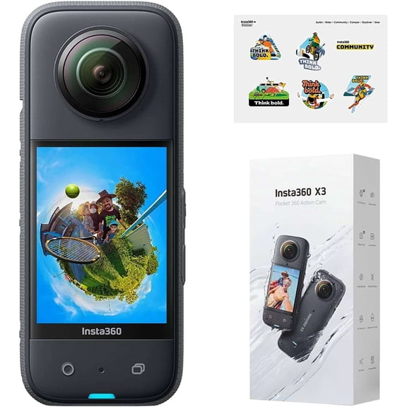 Pre-Owned Insta360 X3 Think Bold Set Waterproof 360 Action Camera with 1/2" 48MP Sensors, 5.7K 360 Active HDR Video, 72MP 360 Photo