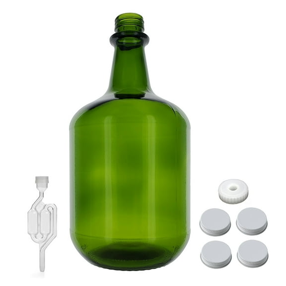 3L Jug Champagne Green - White Cap with Hole, Twin Bubble Airlock, and White Metal Cap Pack of Four