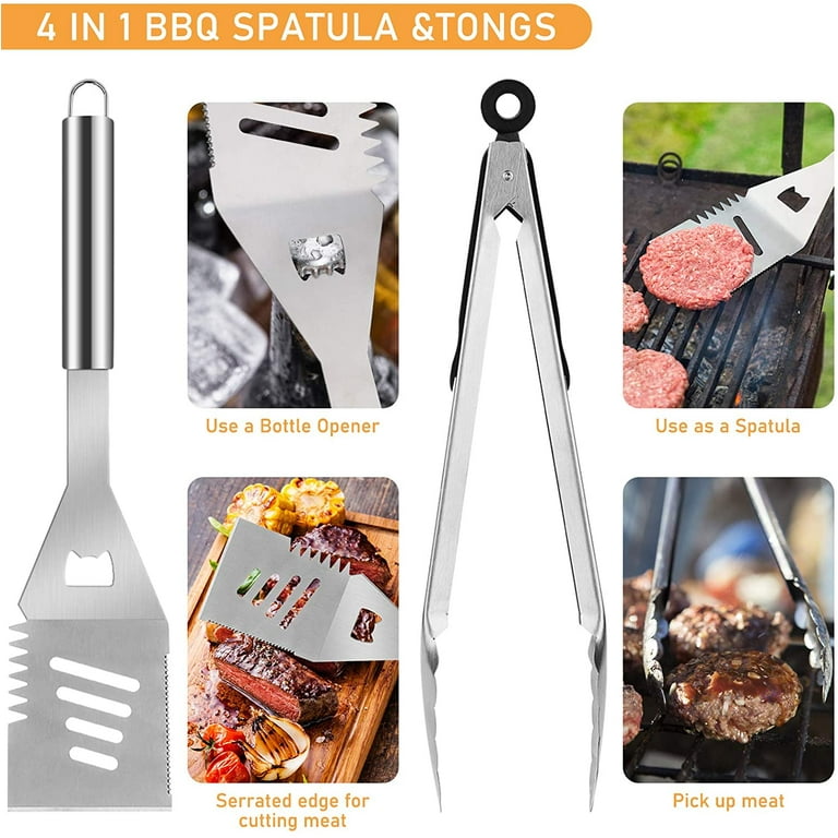 10-Pieces Extra Thick Stainless Steel Grill Tools Set Heavy-Duty Barbecue  Spatula Fork, Tongs, Skewers with Portable Bag B093G9BZKD - The Home Depot