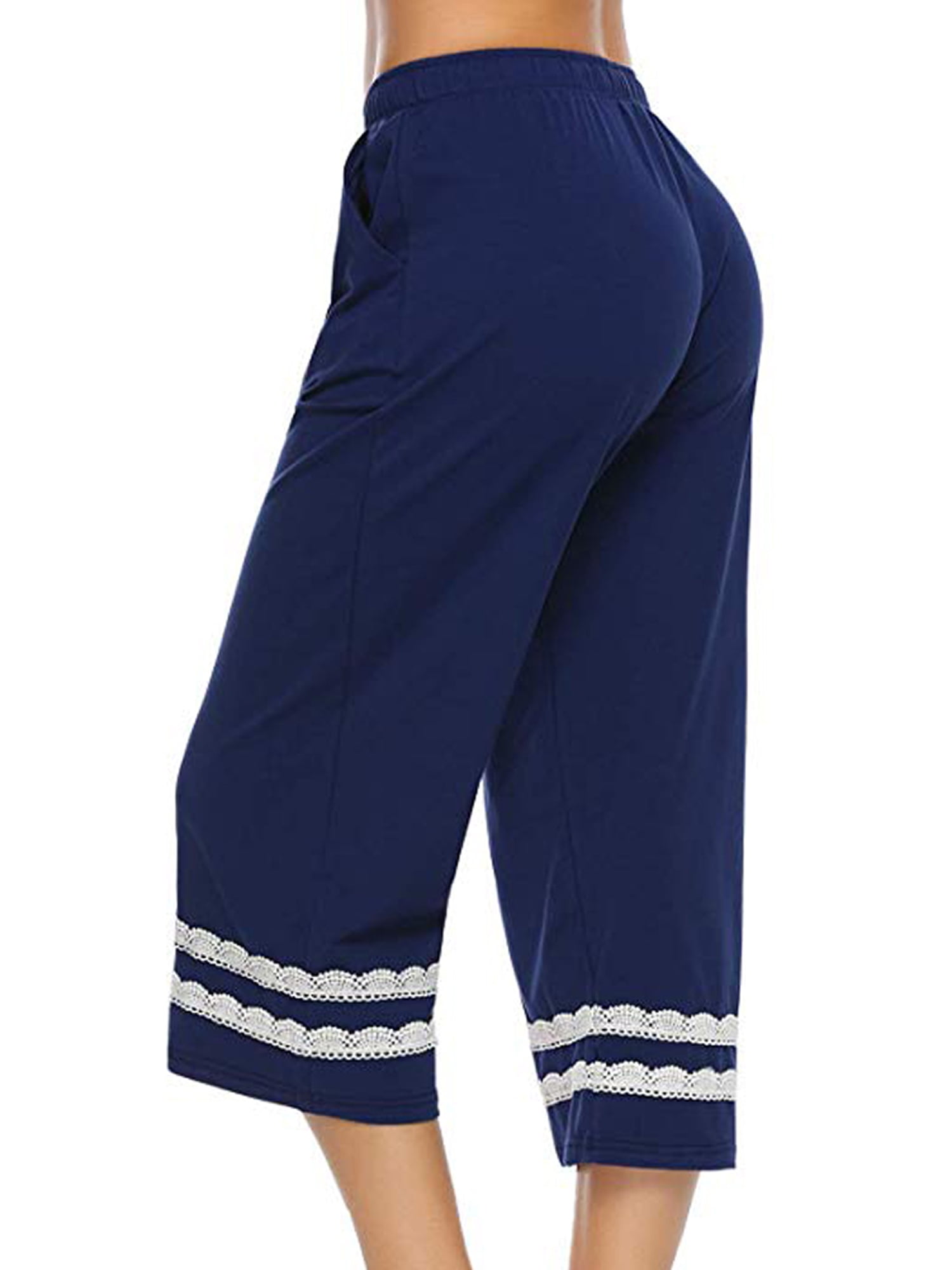 Peyakidsaa Women Ladies Drawstring Sleepwear Pajama Pants Sleep Cropped